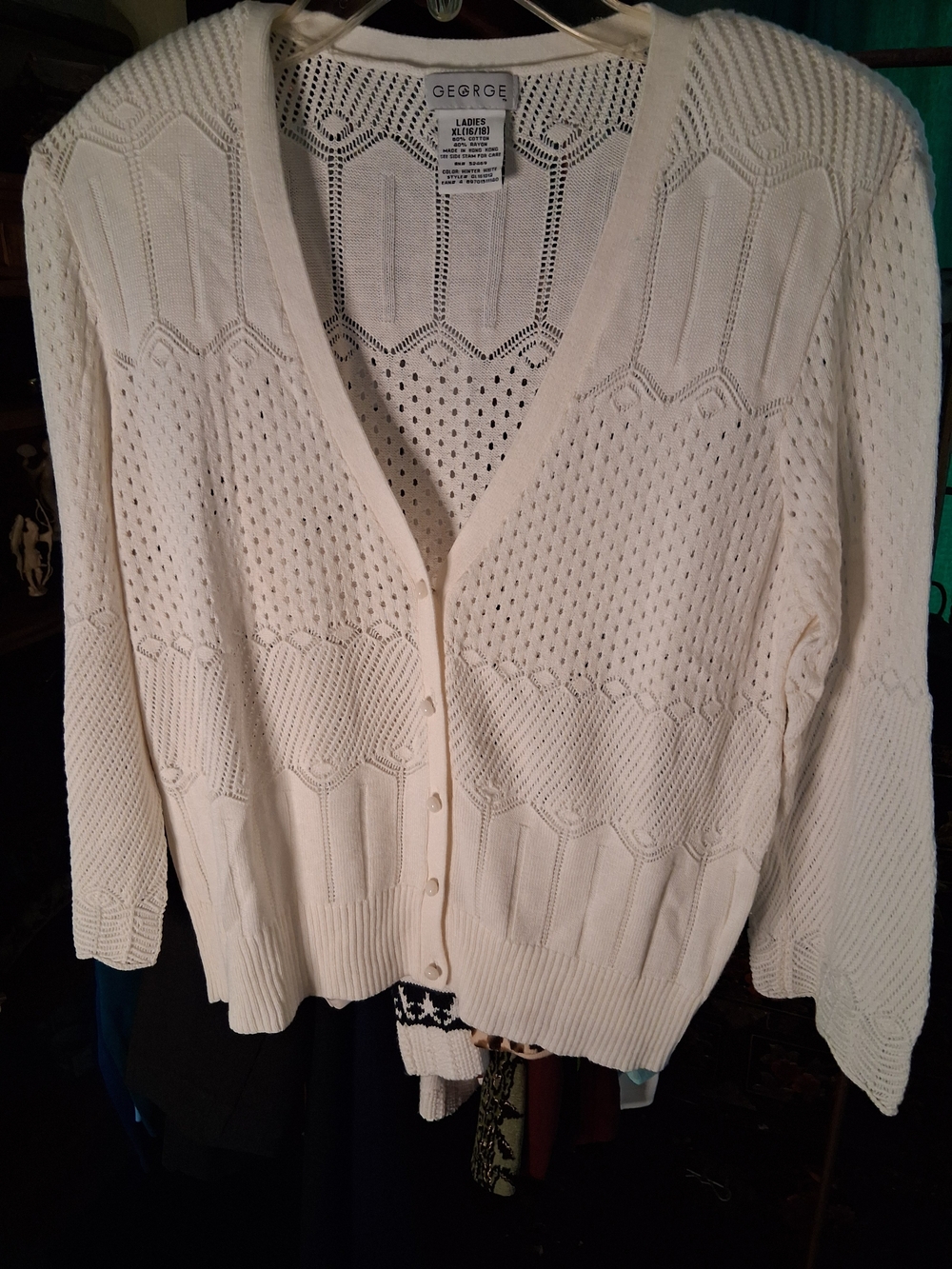George Cream Open-Knit Button-Front Cardigan Sweater